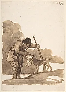 Rabbit hunter with a Retriever; folio 103 from the Images of Spain Album 'F' by Goya (Francisco de Goya y Lucientes)
