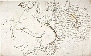 Rearing Horse and Trainer, drawn on a letter. Verso: Studies of Women and Children by William Etty