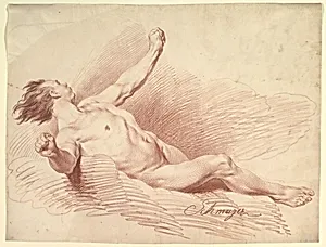Reclining Male Nude, as Wind God on Clouds