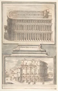 Reconstruction of the Theatre of Marcellus (above) and a View of the Ruins (below)