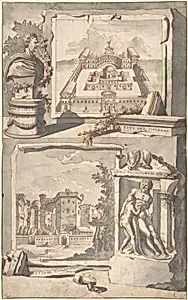 Reconstruction of the Thermae of Titus (above) and a View of the Ruins (below) by Jan Goeree