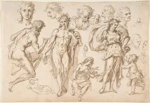 Recto: figure and head-studies (including Bacchus); Verso: four main figure studies repeated from the recto