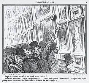 Regardez donc un peu oû ils ont niché mon cadre!..., from L'Exposition de 1859, published in Le Charivari, April 20, 1859 by Aaron Martinet|Honoré Daumier|Destouches