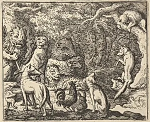 Renard Asks for Confession from Hendrick van Alcmar's Renard The Fox by Allart van Everdingen
