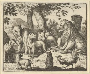 Renard Exonerates Himself of His Crimes Before the Lion from Hendrick van Alcmar's Renard The Fox