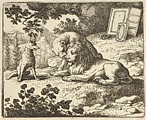 Renard Lies that he Gave the Ram Various Precious Objects that Were Meant for the Lion and Lioness from Hendrick van Alcmar's Renard The Fox by Allart van Everdingen