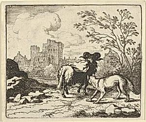 Renard Sends the Ram Back to the Lion with a Package Containing the Rabbit's Head from Hendrick van Alcmar's Renard The Fox by Allart van Everdingen