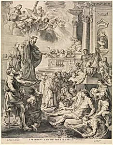 Reproductive Print of the Miracles of St. Francis Xavier Altarpiece by Peter Paul Rubens|Ignatius Cornelis Marinus