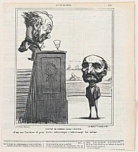 Return of Banquo-Clais-Bizoin: When seeing him, the speaker in fear of being interrupted, interrupts his speech himself, from 'News of the day,' published in Le Charivari, December 14, 1869 by Honoré Daumier|Walter Frères|Arnaud de Vresse|Alexandre Olivier Glais-Bizoin