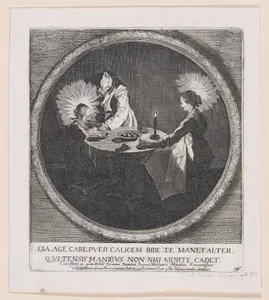 Reverse Copy of Le Benedicite, estampe appelée aussi La Sainte Famille a Table et St. Joseph Faisant Boire L'Enfant Jésus (The Grace, also called The Holy Family at the Table and St. Joseph Giving the Christ Child a Drink)
