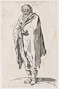 Reverse Copy of Le Mendiant a la Tête Découverte et aux Pieds Nus (The Beggar with Bare Head and Feet), from Les Gueux suite appelée aussi Les Mendiants, Les Baroni, ou Les Barons (The Beggars, also called the Barons) by Jacques Callot|Anonymous