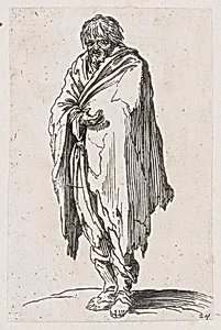 Reverse Copy of Le Mendiant a la Tête Découverte et aux Pieds Nus (The Beggar with Bare Head and Feet), from Les Gueux suite appelée aussi Les Mendiants, Les Baroni, ou Les Barons (The Beggars, also called the Barons) by Jacques Callot|Anonymous