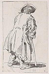 Reverse Copy of Le Vieux Mendiat a une Seule Béquille (The Old Beggar with One Crutch), from Les Gueux suite appelée aussi Les Mendiants, Les Baroni, ou Les Barons (The Beggars, also called the Barons) by Jacques Callot|Anonymous