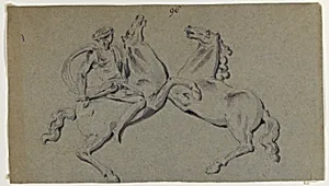 Rider and Horse in Battle Scene by Anonymous, French, 18th century