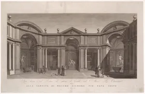 Right side of the portico in the courtyard of the Museo Pio-Clementino, from 'Veduta generale in prospettiva del cortile nel Museo Pio-Clementino'