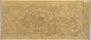 Rinceau Border with Unicorn and Inlay on copper, Italian 18th century