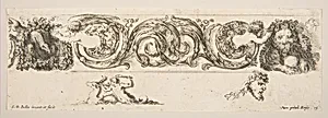 Rinceaux with Eagle and Lion, plate 15 from "Decorative friezes and foliage" (Ornamenti di fregi e fogliami) by Stefano della Bella