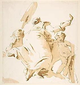 River God with an Oar, Woman Holding a Serpent, and a Standing Nude Boy by Giovanni Battista Tiepolo