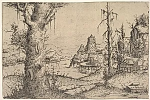 River Landscape with Large Tree at Left