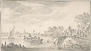 River Scene with Towboat by Jan van Goyen