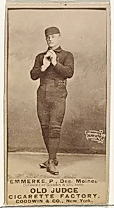 Robert Emmerke, Pitcher, Des Moines Prohibitionists, from the Old Judge series (N172) for Old Judge Cigarettes by Goodwin & Company