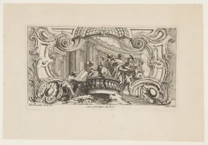Rocaille Cartouche with the Abduction of Helen of Troy, from: 'Livre D'Ornemens Inventes & Dessines Par J. O. Meissonnier (....)'