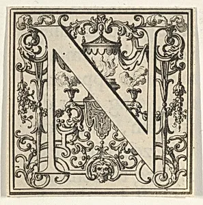 Roman Alphabet letter N with Louis XIV decoration