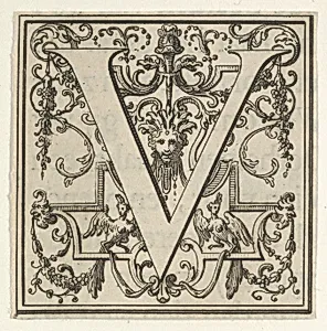 Roman Alphabet letter V with Louis XIV decoration