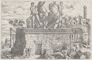 Roman ruins with the horse tamers (Dioscuri) on the Quirinal Hill, plate 36 from "Discorsi Sopra L’Antichita di Roma"