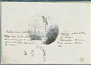 Roundel with Bird in a Landscape and Small Sketches by Anonymous, French, 18th century|Antoine Caire-Morand|Anonymous, French, 19th century