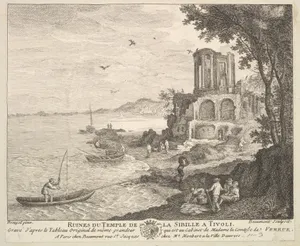 Ruins of the Temple of the Sybil in Tivoli (Ruines du Temple de la Sibille a Tivoli) after the painting in the collection of Madame la Comtesse de Verrue