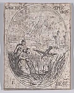 S. Aigri, évêque de Verdun (St. Agericus, Bishop of Verdun), December 1st, from "Les Images De Tous Les Saincts et Saintes de L'Année" (Images of All of the Saints and Religious Events of the Year) by Jacques Callot|Israël Henriet