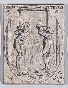 S. Andoche et S. Tyrse, martyrs (St. Andochius and Thyrsus, Martyrs), September 24th, from "Les Images De Tous Les Saincts et Saintes de L'Année" (Images of All of the Saints and Religious Events of the Year) by Jacques Callot|Israël Henriet