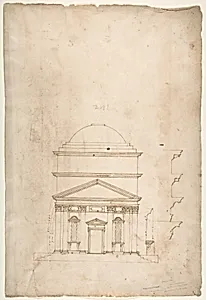 S. Andrea via Flaminia, elevation (recto) blank (verso) by Anonymous, French, 16th century