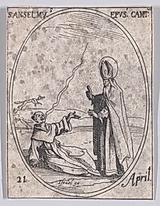 S. Anselme, évêque de Cantorbéry (St. Anslem, Bishop of Canterbury), April 21st, from "Les Images De Tous Les Saincts et Saintes de L'Année" (Images of All of the Saints and Religious Events of the Year) by Jacques Callot|Israël Henriet