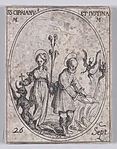 S. Cyprien et Ste. Justine, martyrs (St. Cyprian and St. Justina, Martyrs), September 26th, from "Les Images De Tous Les Saincts et Saintes de L'Année" (Images of All of the Saints and Religious Events of the Year) by Jacques Callot|Israël Henriet