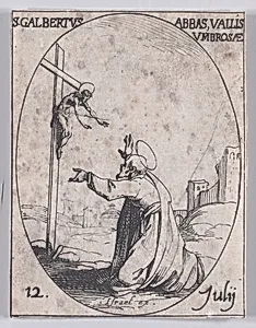 S. Galbert, abbé du Val d'Ombrose (St. John Gualbert, Abbot of Val d'Ombrose), July 12th, from "Les Images De Tous Les Saincts et Saintes de L'Année" (Images of All of the Saints and Religious Events of the Year) by Jacques Callot|Israël Henriet