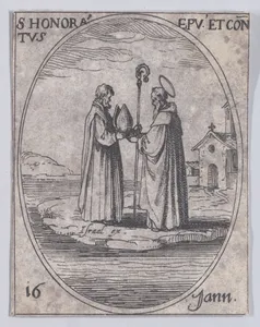 S. Honorat, évêque et confesseur (St. Honoratus, Bishop and Confessor), January 16th, from "Les Images De Tous Les Saincts et Saintes de L'Année" (Images of All of the Saints and Feast Days of the Year)