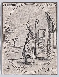 S. Héribert, évêque de Cologne (St. Heribert, Bishop of Cologne), March 16th, from "Les Images De Tous Les Saincts et Saintes de L'Année" (Images of All of the Saints and Religious Events of the Year) by Jacques Callot|Israël Henriet