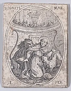S. Ignace, martyr (St. Ignatius, Martyr), February 1st, from "Les Images De Tous Les Saincts et Saintes de L'Année" (Images of All of the Saints and Feast Days of the Year) by Jacques Callot|Israël Henriet