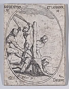 S. Maxence et S. Léandre (St. Maxentius and St. Leander), December 12th, from "Les Images De Tous Les Saincts et Saintes de L'Année" (Images of All of the Saints and Religious Events of the Year) by Jacques Callot|Israël Henriet