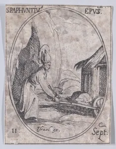 S. Paphnuce, évêque (St. Paphnutius, Bishop), September 11th, from "Les Images De Tous Les Saincts et Saintes de L'Année" (Images of All of the Saints and Religious Events of the Year)