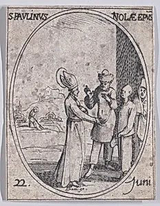 S. Paulin, évêque de Nole (St. Paulinas, Bishop of Nolas), June 22nd, from "Les Images De Tous Les Saincts et Saintes de L'Année" (Images of All of the Saints and Religious Events of the Year) by Israël Henriet|Jacques Callot