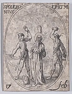 S. Polichroine, évêque et martyr (St. Polychronius, Bishop and Martyr), February 17th, from "Les Images De Tous Les Saincts et Saintes de L'Année" (Images of All of the Saints and Religious Events of the Year) by Jacques Callot|Israël Henriet
