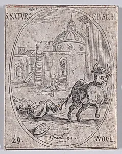S. Saturnin, évêque (St. Saturnin, Bishop), November 29th, from "Les Images De Tous Les Saincts et Saintes de L'Année" (Images of All of the Saints and Religious Events of the Year) by Jacques Callot|Israël Henriet