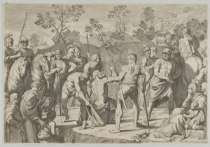 Saint Andrew kneeling in prayer as he is led to the cross, after Reni