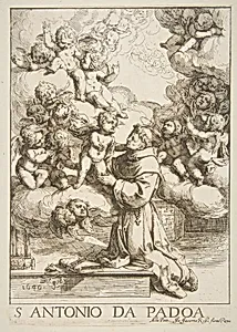 Saint Anthony of Padua adoring the Christ Child, copy after Cantarini by Simone Cantarini|Anonymous, Italian, 17th century