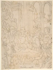 Saint Anthony of Padua Healing a Sick Man (recto); Partial Figural Studies Based on the Composition on the Recto (verso)