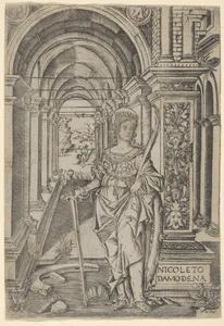 Saint Catherine, sword in her right hand, palm in her left