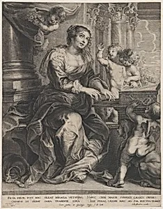 Saint Cecilia playing the organ surrounded by putti by Gillis Hendricx|Schelte Adams à Bolswert|Peter Paul Rubens